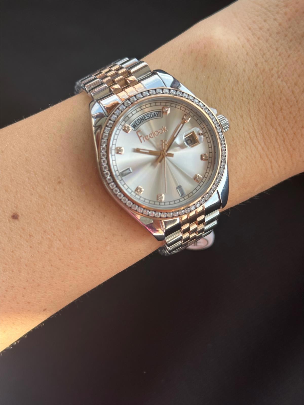 Freelook Takvimli 36 mm Gri Çelik Kordon Analog Kadın Kol Saati