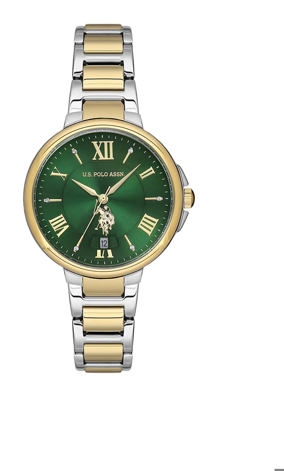 U.S. Polo Assn USPA2012-06 Takvimli 35 mm Altın-Gri Çelik Kordon Analog Kadın Kol Saati