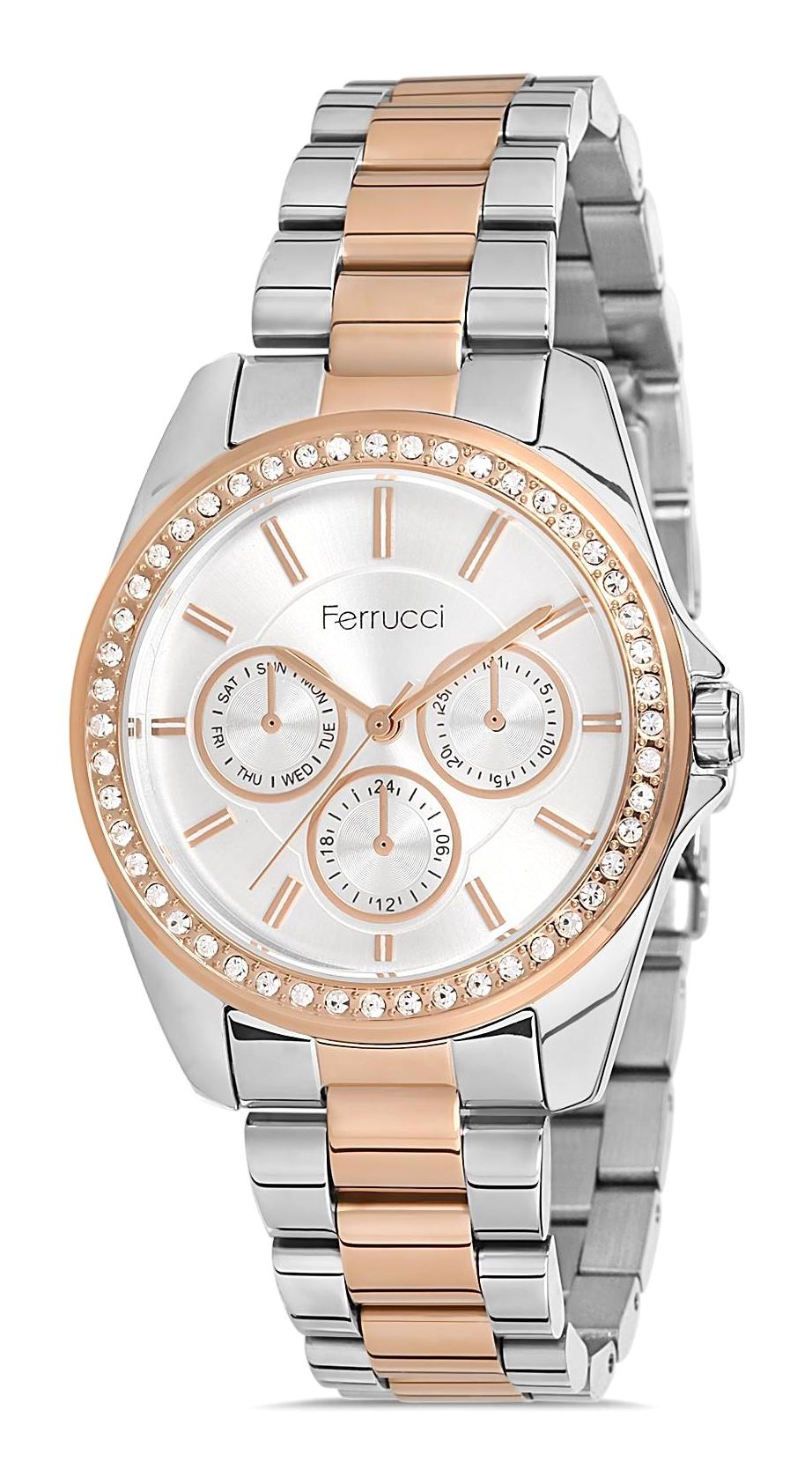 Ferrucci 9FM2636 36 mm Gri-Rose Gold Metal Kordon Analog Kadın Kol Saati