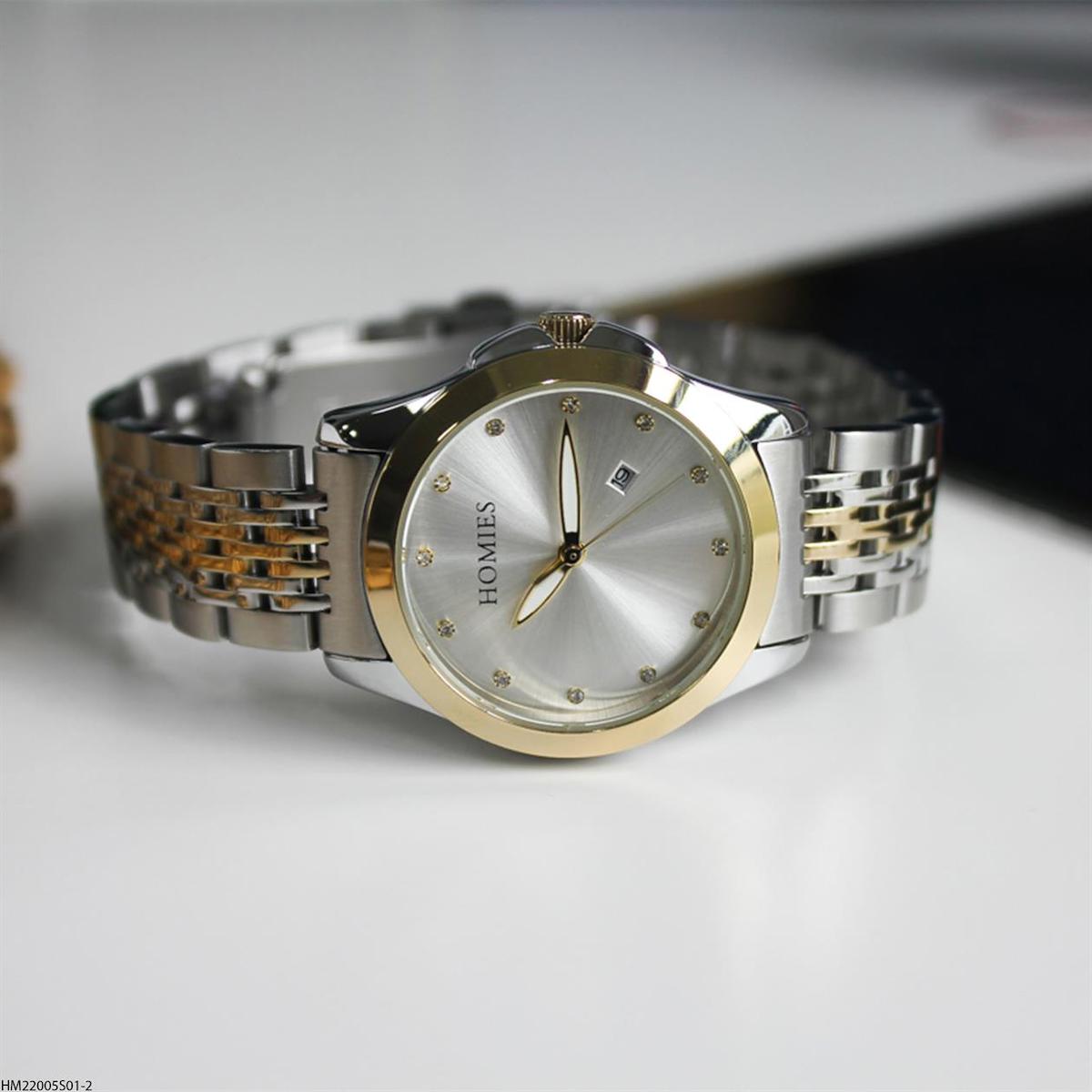 Homies HM22005S01-2 Takvimli 33 mm Altın-Gri Çelik Kordon Analog Kadın Kol Saati