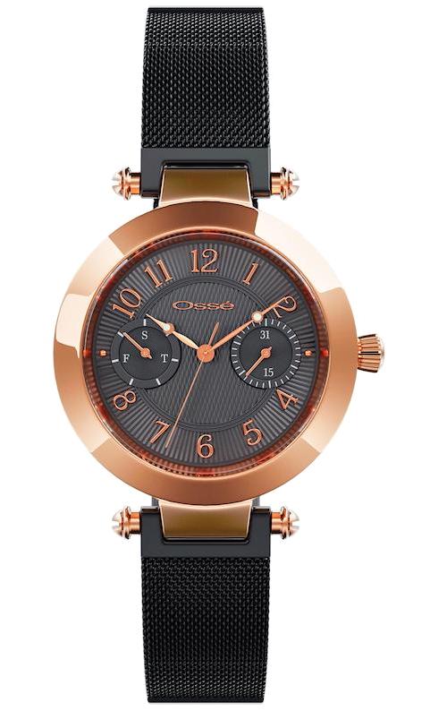 Osse 7078FB Takvimli 40 mm Siyah Çelik Kordon Analog Kadın Kol Saati