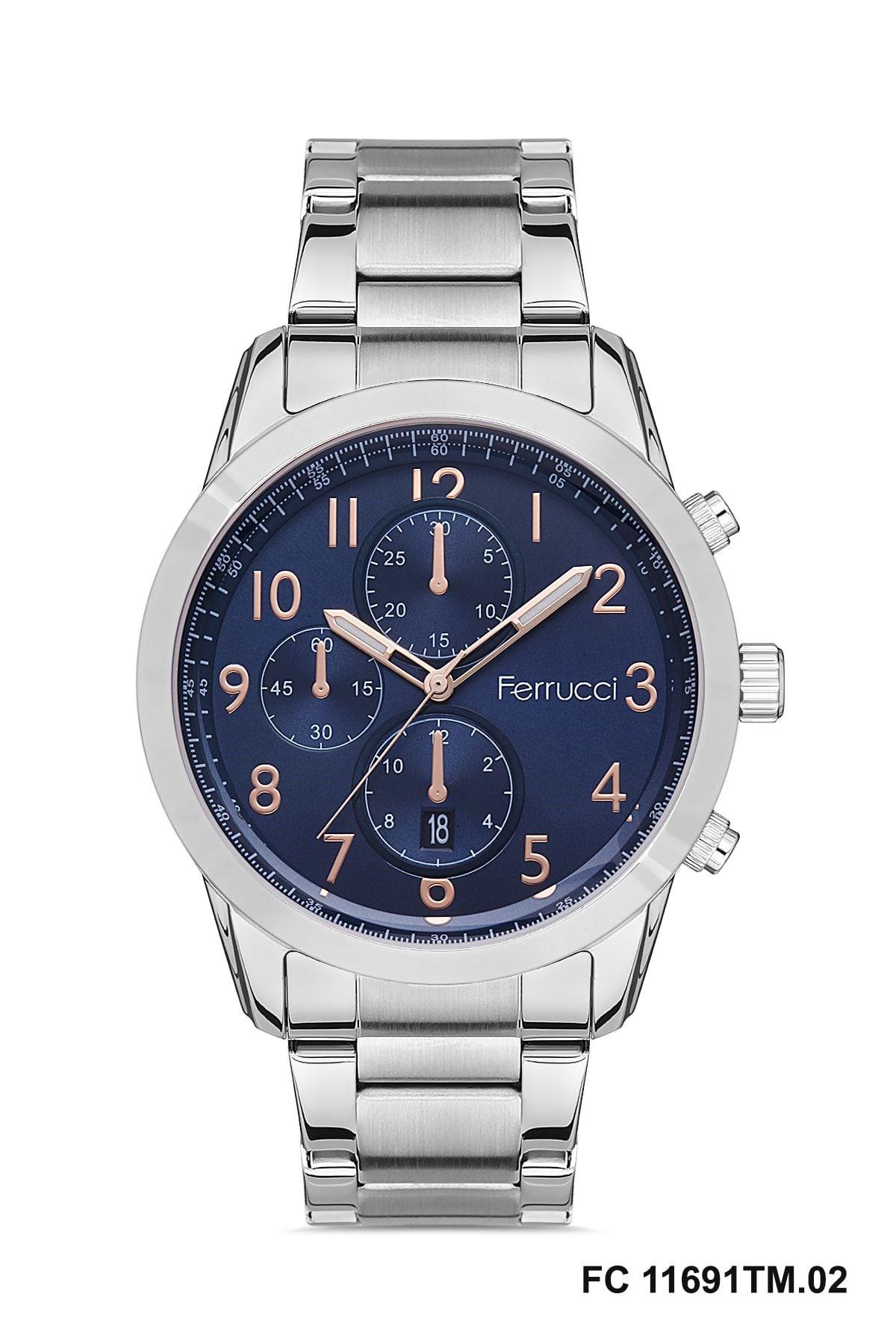 Ferrucci FC.1022.11691TM.2 Takvimli 34 mm Gri Çelik Kordon Analog Kadın Kol Saati