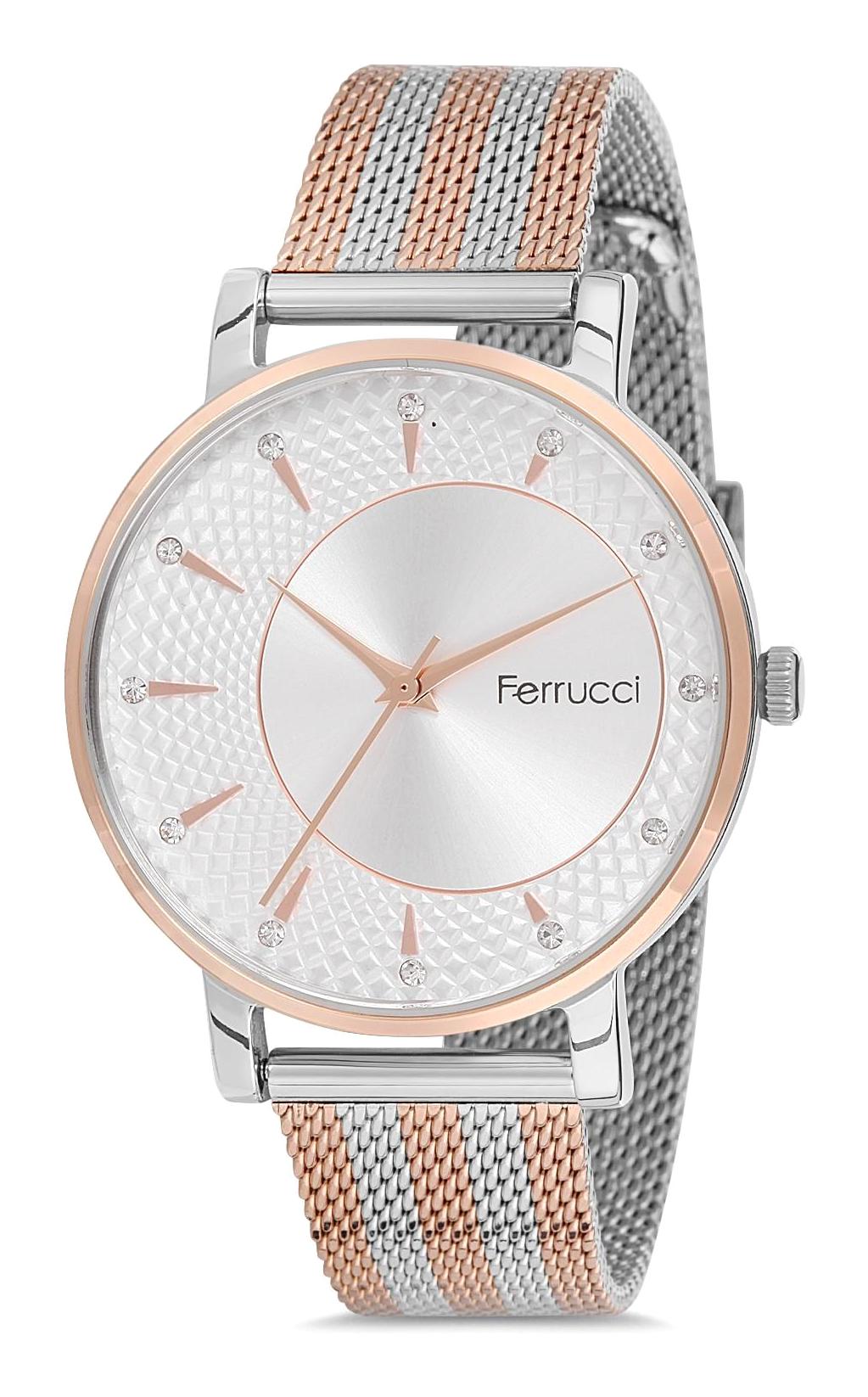 Ferrucci 9FM2373 38 mm Gri-Rose Gold Çelik-Hasır Kordon Analog Kadın Kol Saati