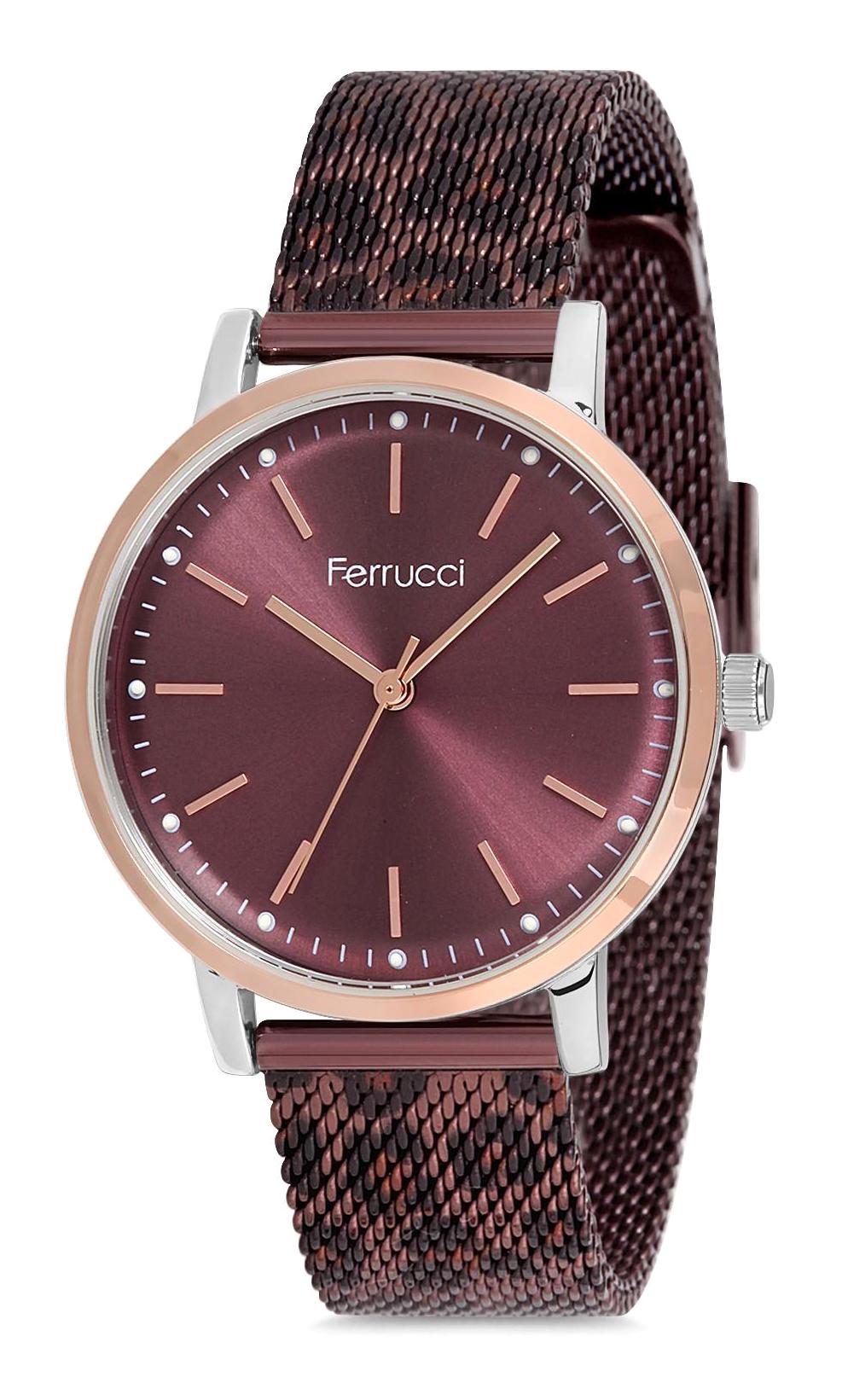 Ferrucci 9FM2349 38 mm Mor Çelik-Hasır Kordon Analog Kadın Kol Saati
