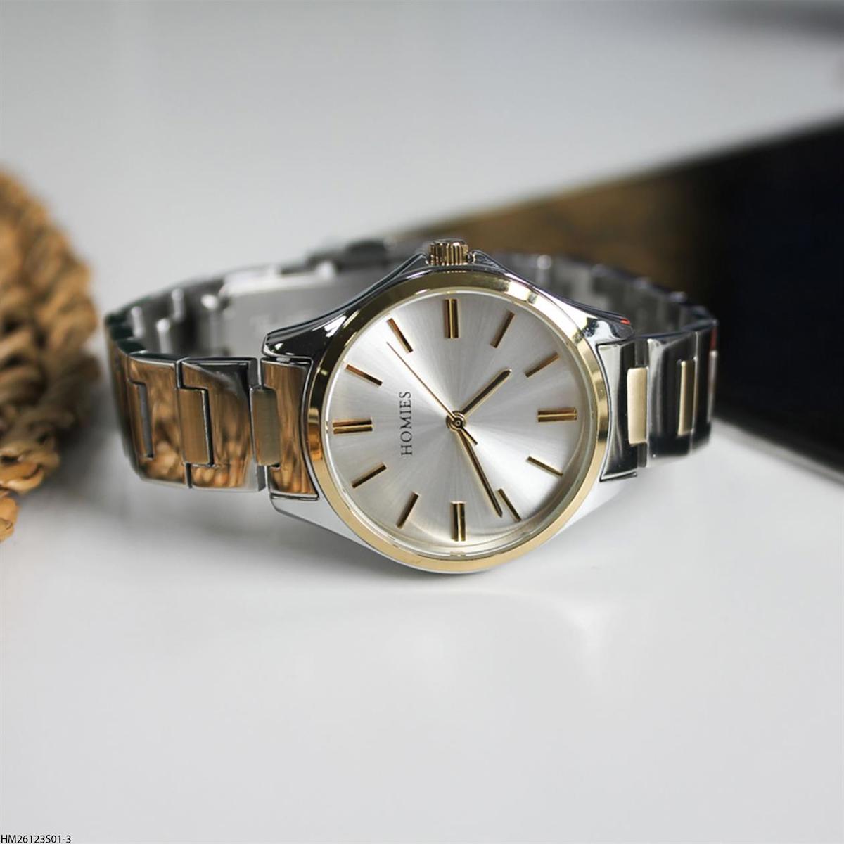 Homies HM26123S01-3 32 mm Altın-Gri Çelik Kordon Analog Kadın Kol Saati
