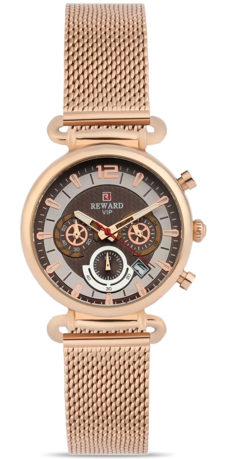 Reward Takvimli 36 mm Rose Gold Çelik-Hasır Kordon Analog Kadın Kol Saati