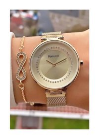 Ferrucci 36 mm Altın Hasır Kordon Analog Kadın Kol Saati