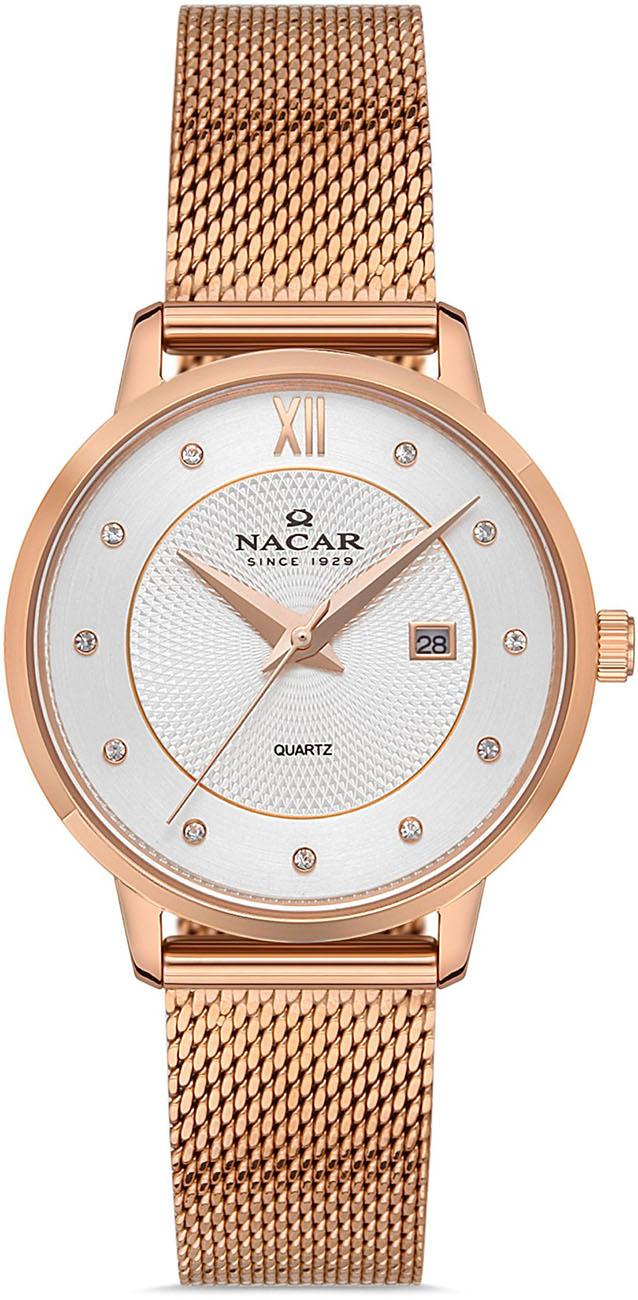Nacar 35-390038-RWM Takvimli 32 mm Pembe Hasır Kordon Analog Kadın Kol Saati