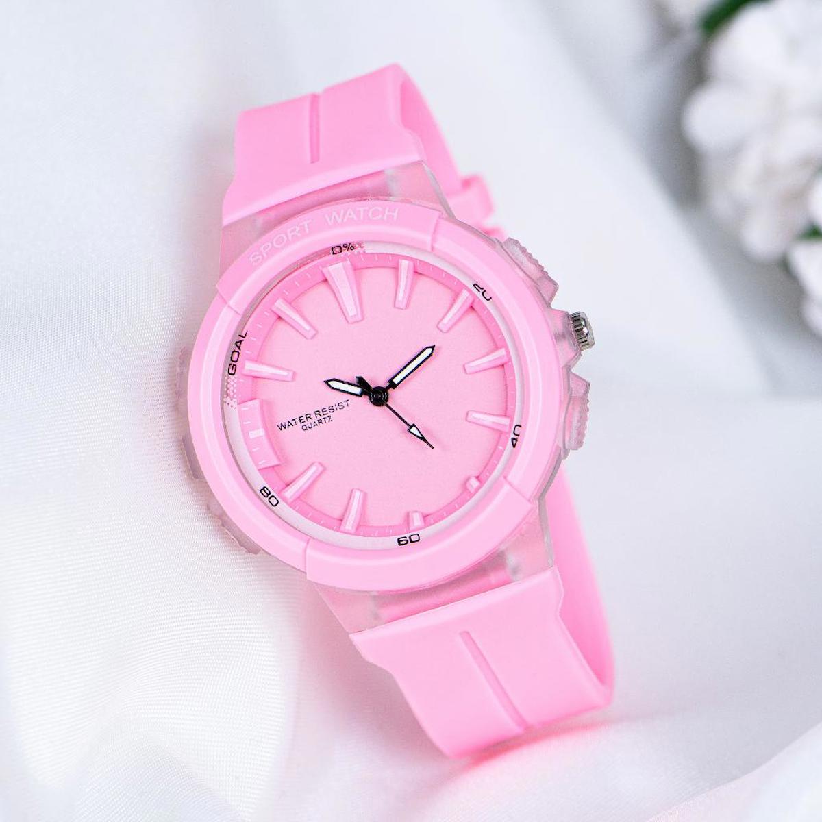 Oleydi 44 mm Pembe Silikon Kordon Analog Kadın Kol Saati
