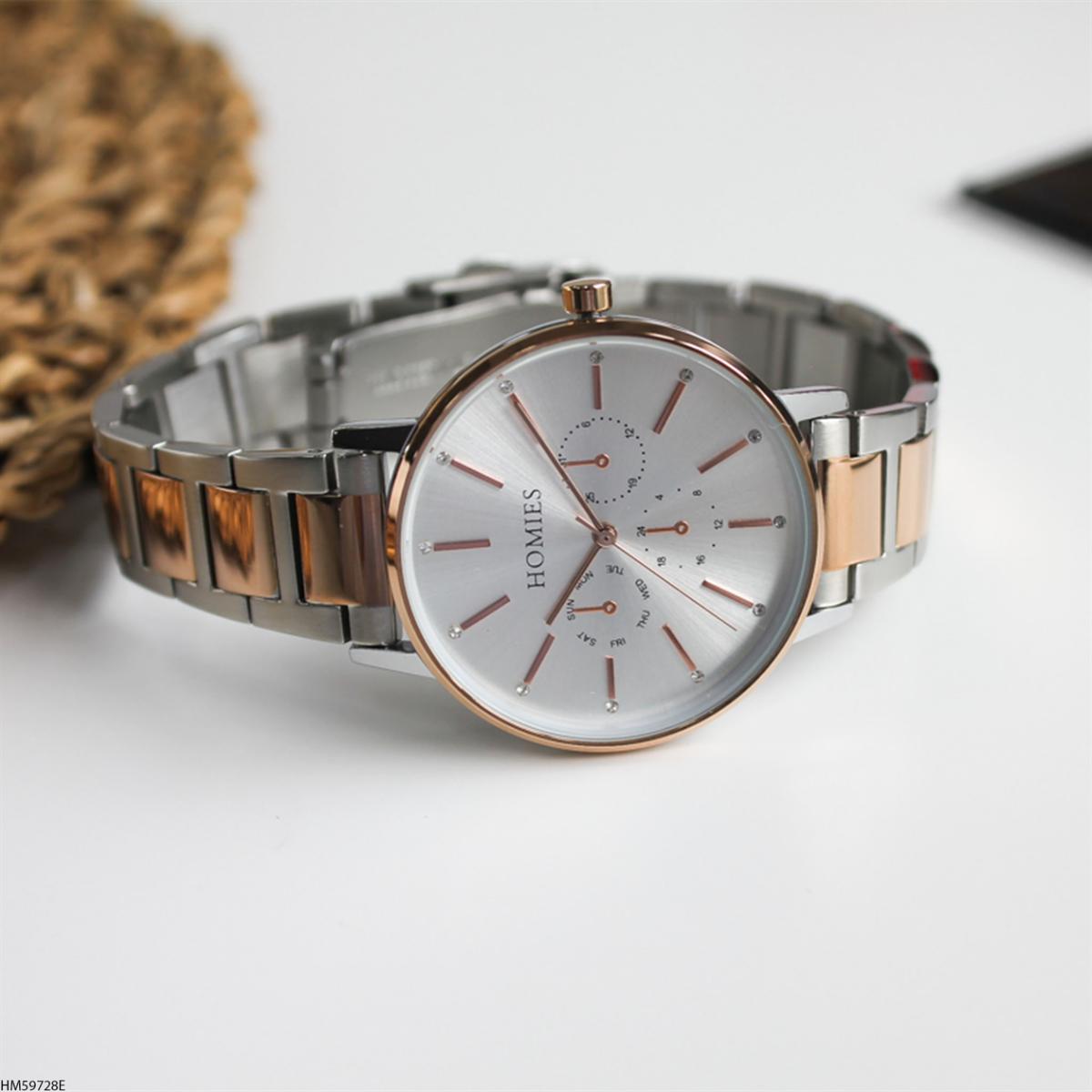 Homies HM59728E Takvimli 35 mm Gri-Rose Gold Metal Kordon Analog Kadın Kol Saati