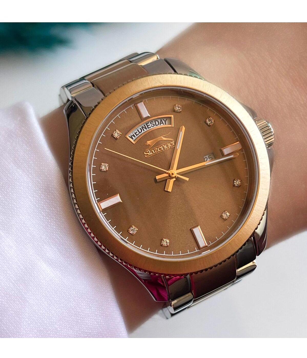 Slazenger SL.09.1310.3.06 Takvimli 31-35 mm Bronz-Gri Çelik Kordon Analog Kadın Kol Saati