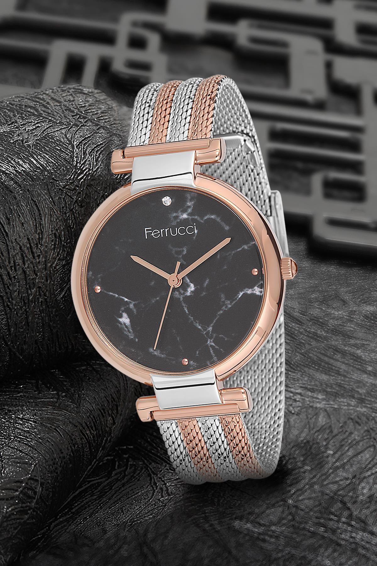 Ferrucci 9FM2461 36 mm Gri-Rose Gold Metal Kordon Analog Kadın Kol Saati