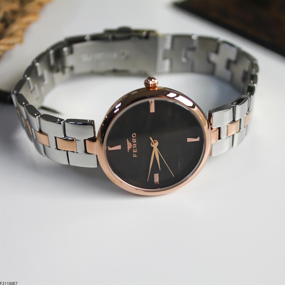 Ferro F21100E7 36 mm Gri-Rose Gold Metal Kordon Analog Kadın Kol Saati