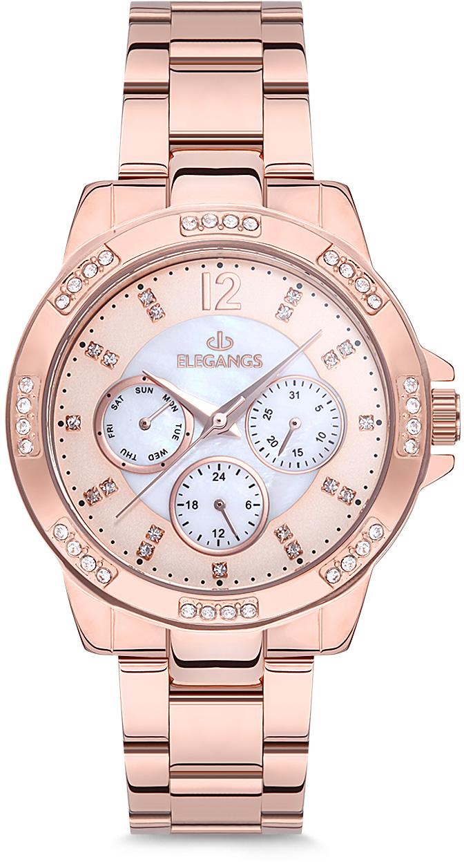 Elegangs EL2424.3 Takvimli 36 mm Rose Gold Çelik Kordon Analog Kadın Kol Saati