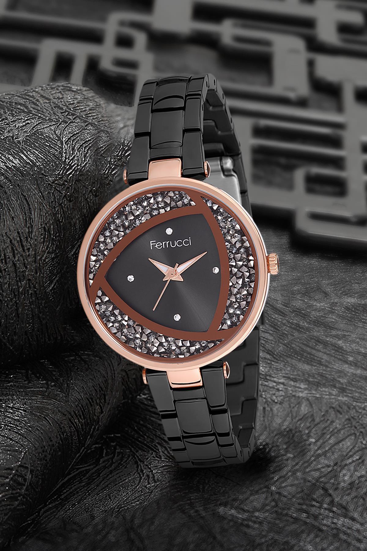 Ferrucci 9FM2436 38 mm Siyah Metal Kordon Analog Kadın Kol Saati