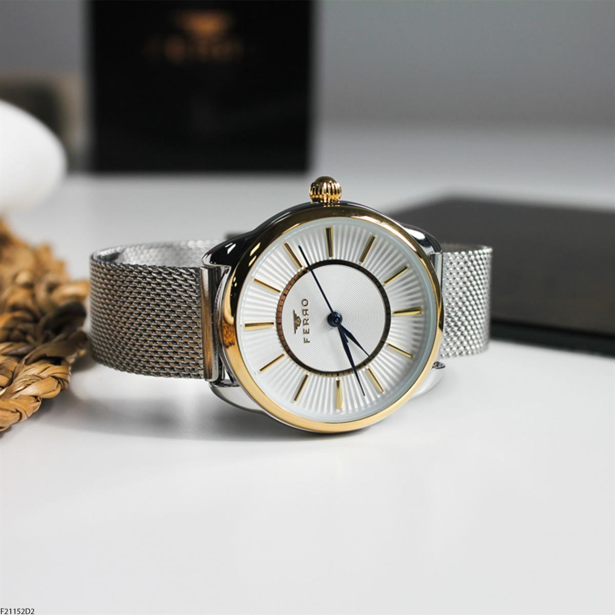 Ferro F21152D2 36 mm Gri Metal Kordon Analog Kadın Kol Saati