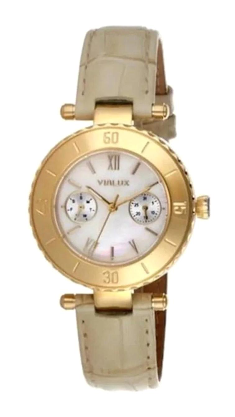 Vialux LY772-L01 33 mm Krem Silikon Kordon Analog Kadın Kol Saati