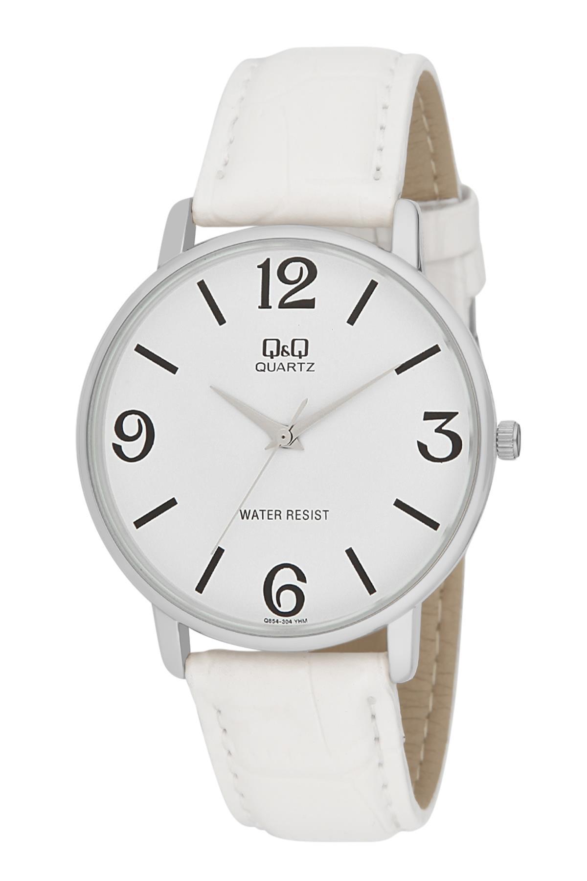Q&Q 3A943 36 mm Beyaz Deri Kordon Analog Kadın Kol Saati
