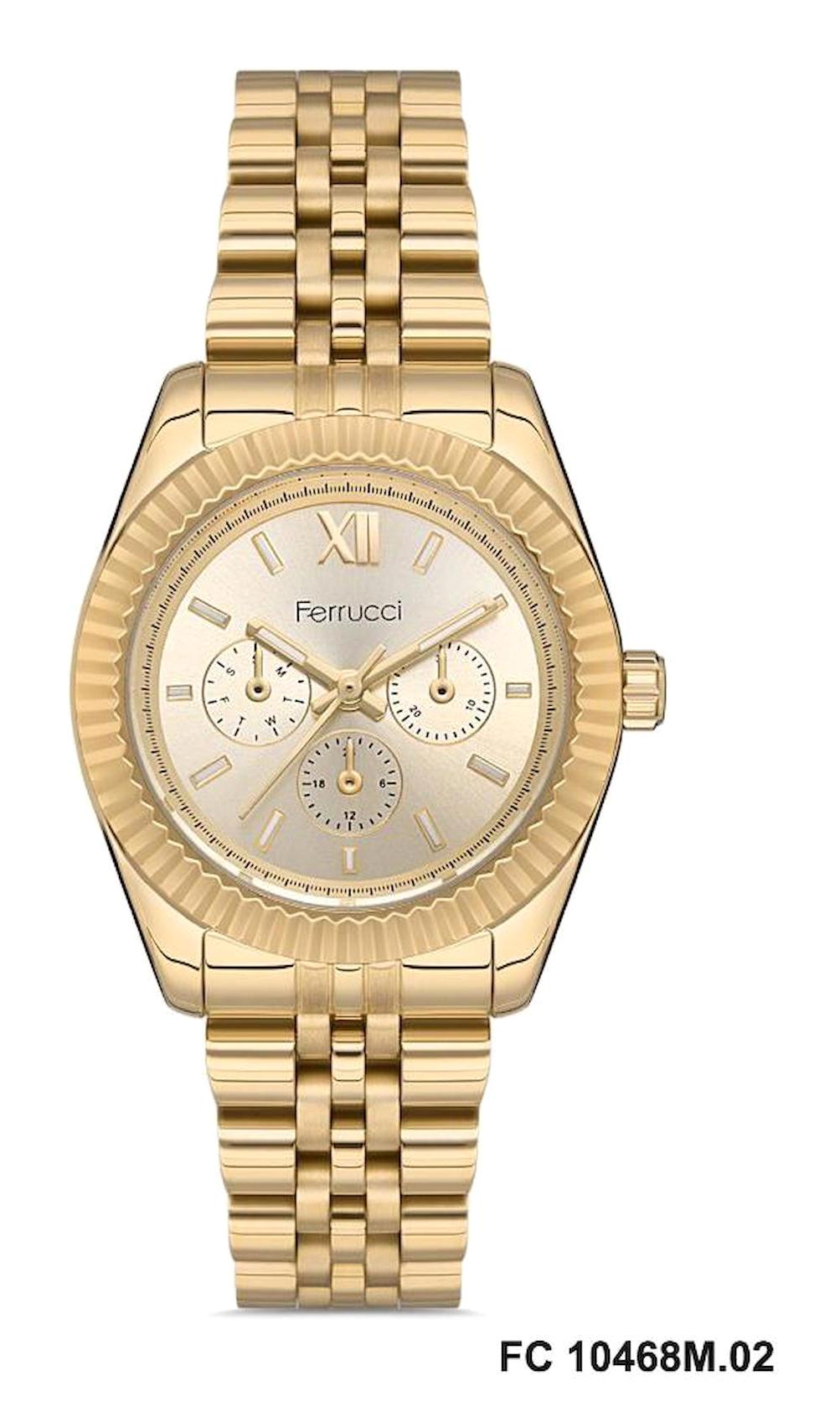 Ferrucci FC.0523.10468M.02 Takvimli 35 mm Altın Metal Kordon Analog Kadın Kol Saati