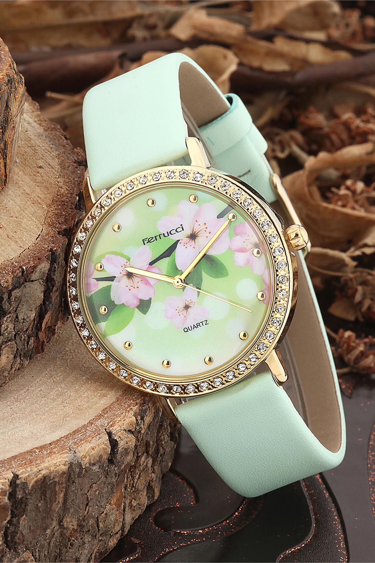 Ferrucci FRK881 39 mm Mavi Deri Kordon Analog Kadın Kol Saati