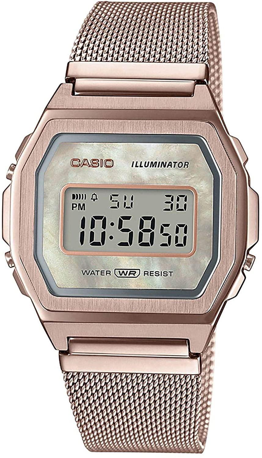 Casio A1000MCG-9E Takvimli 38 mm Toz Pembe Çelik Kordon Analog Kadın Kol Saati