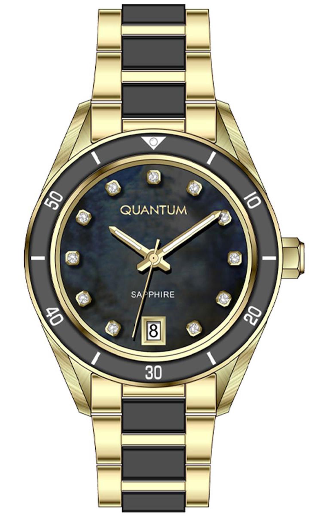 Quantum IML1124.120 Takvimli 35 mm Altın-Siyah Çelik Kordon Analog Kadın Kol Saati