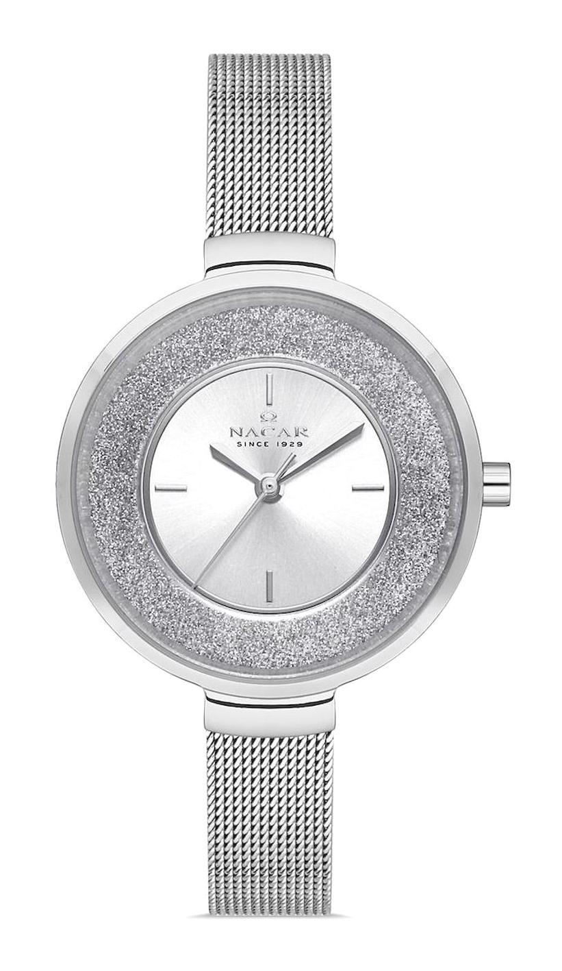 Nacar 33398855-ASMS 32 mm Gri Hasır Kordon Analog Kadın Kol Saati