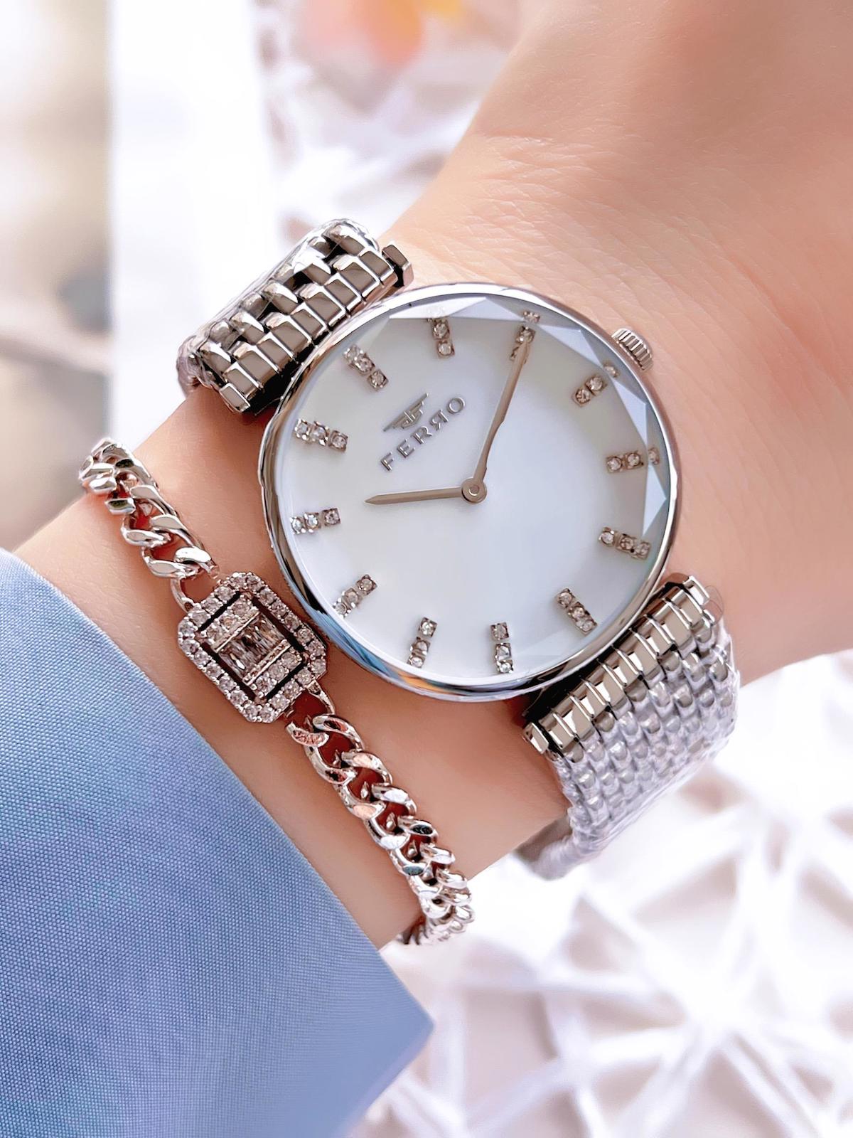 Ferro EFL21383A 36 mm Gri Çelik Kordon Analog Kadın Kol Saati