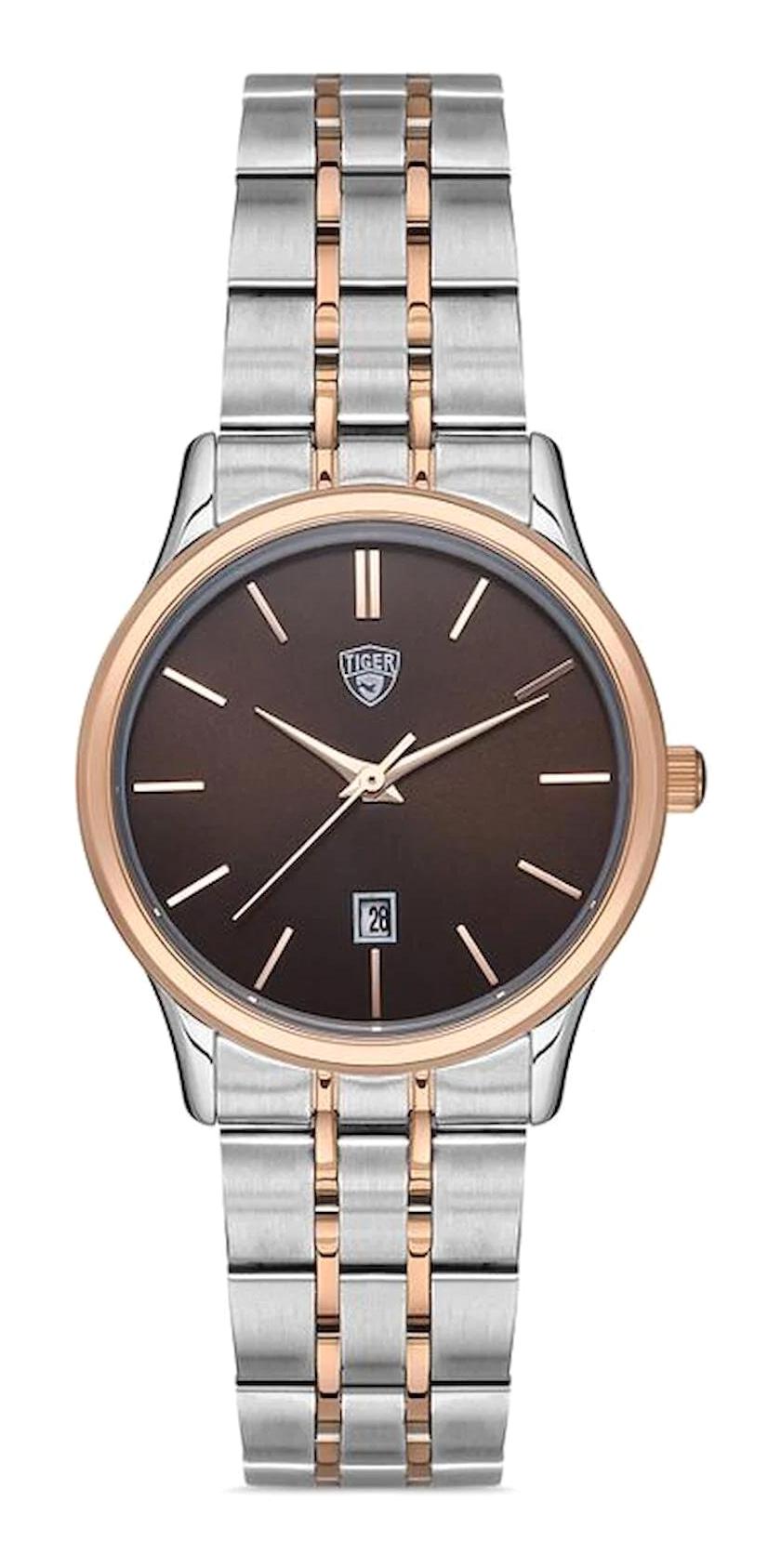 Tiger Takvimli 41-45 mm Gri-Rose Gold Çelik Kordon Analog Kadın Kol Saati