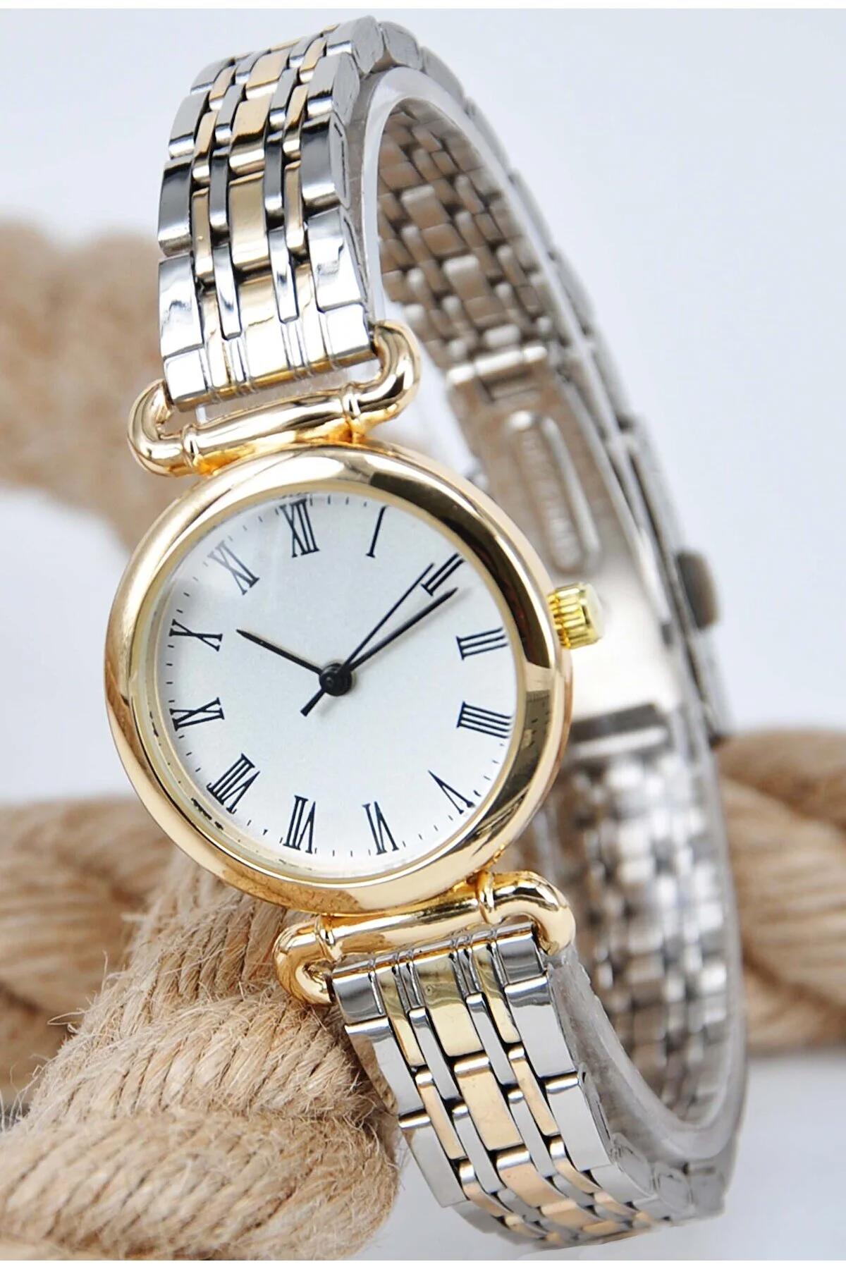 Storeay STA-065 26-30 mm Altın-Gri Metal Kordon Analog Kadın Kol Saati