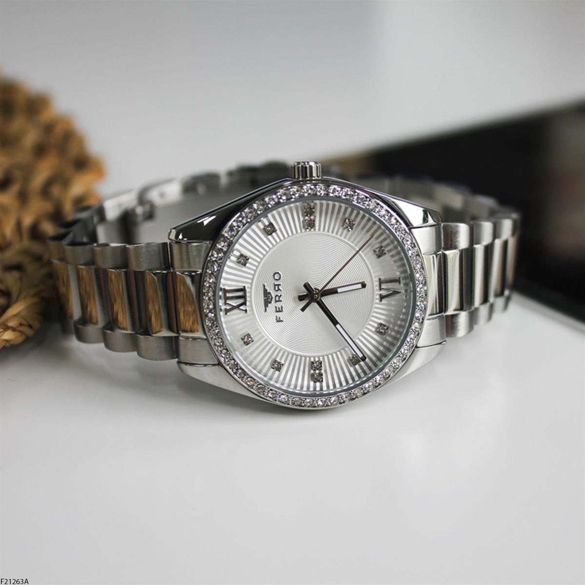 Ferro F21263A 36 mm Gri Çelik Kordon Analog Kadın Kol Saati