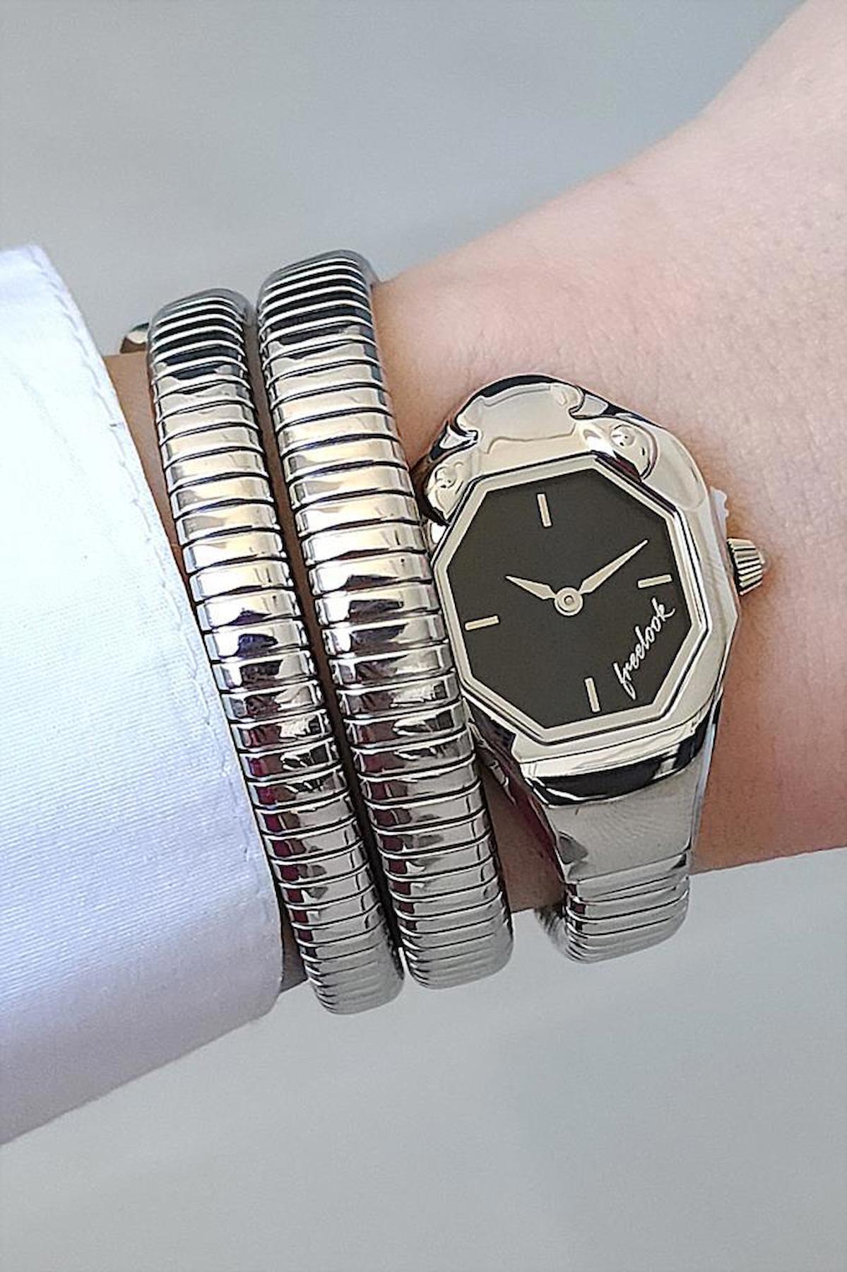 Freelook 25 mm Gri Çelik Kordon Analog Kadın Kol Saati