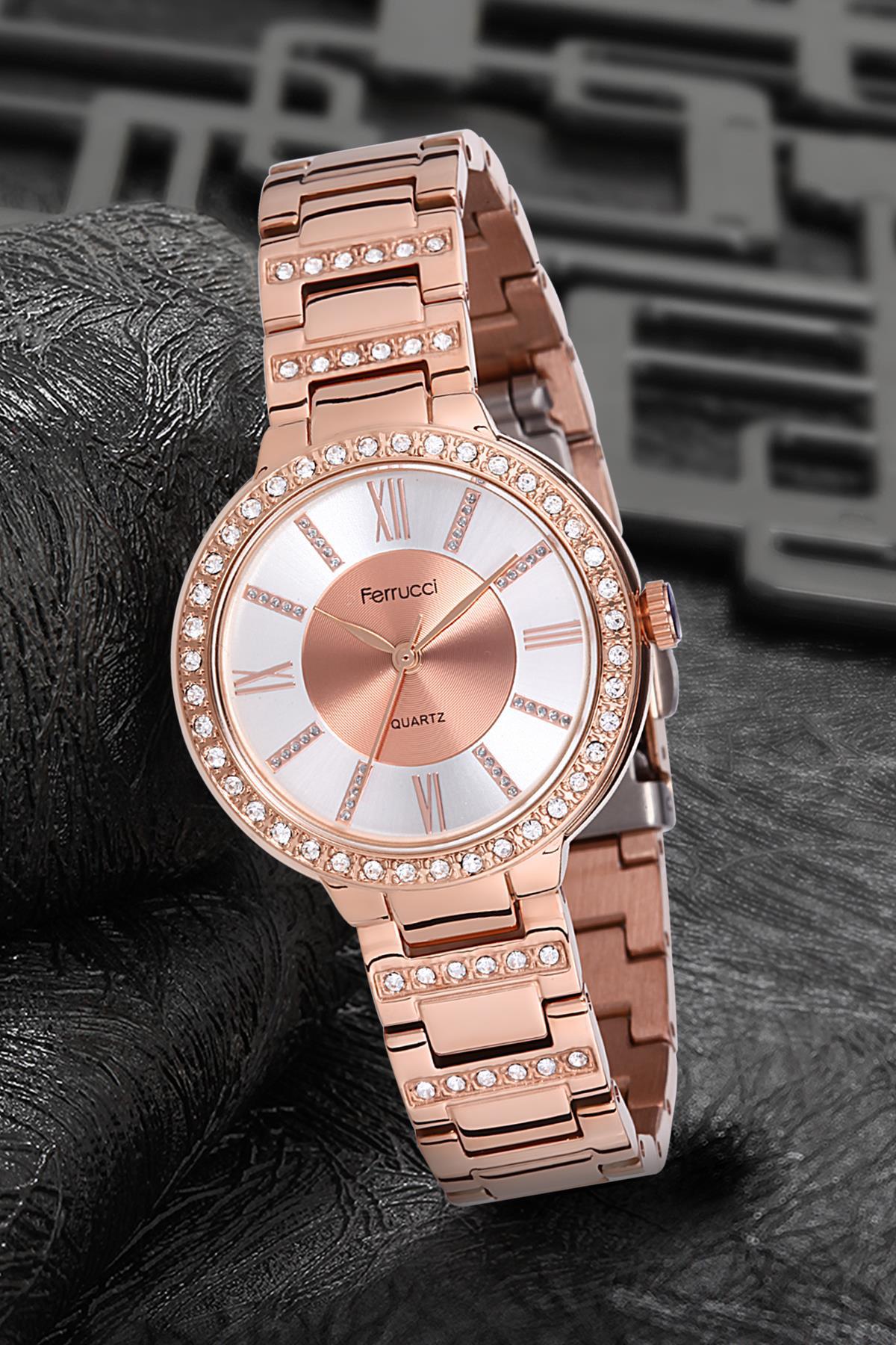 Ferrucci 9FM1758 38 mm Rose Gold Metal Kordon Analog Kadın Kol Saati