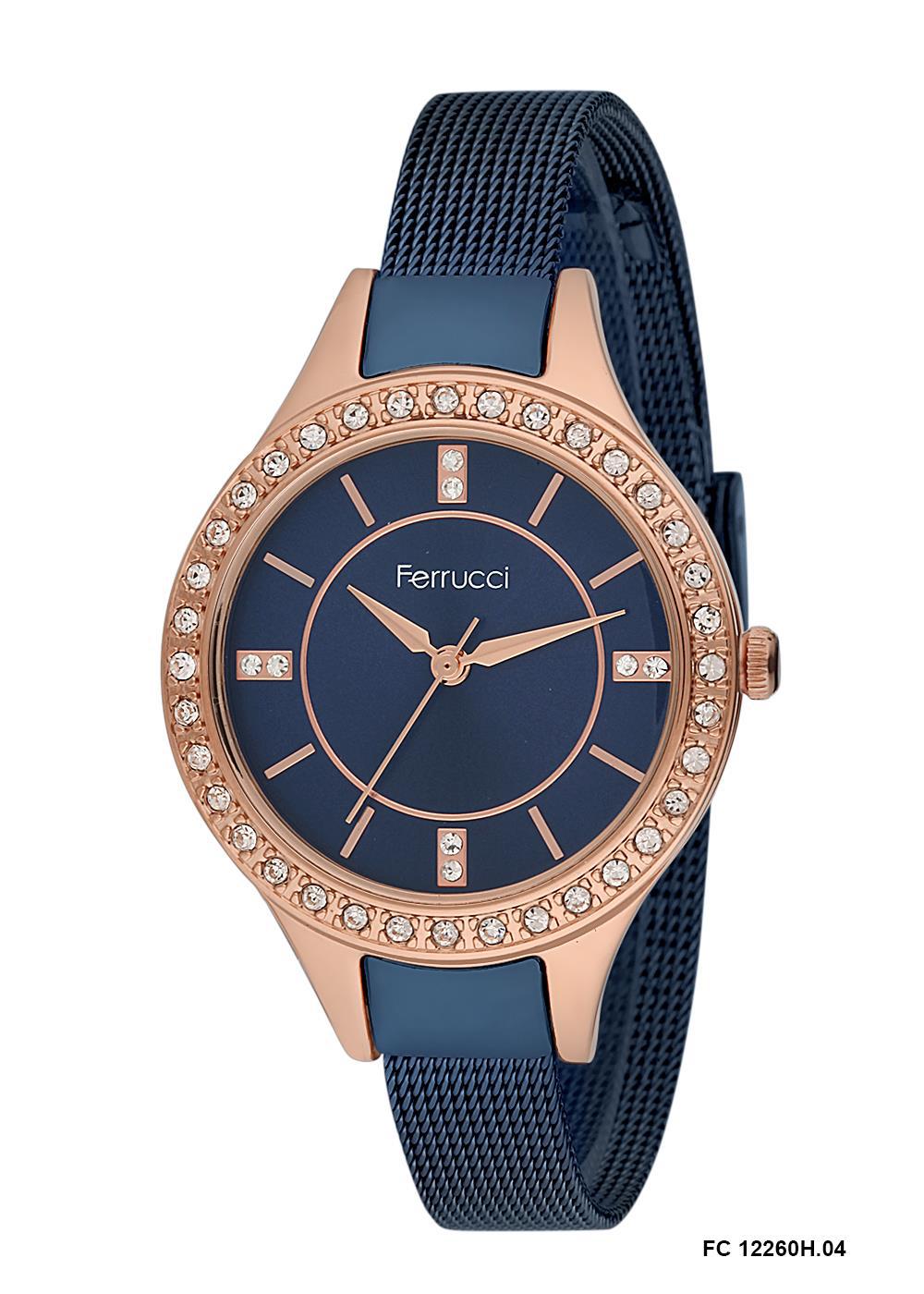 Ferrucci 9FM184 38 mm Lacivert Çelik-Hasır Kordon Analog Kadın Kol Saati