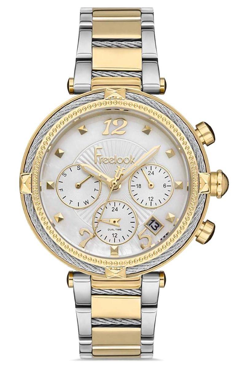 Freelook FL.1.10276.5 Takvimli 37 mm Altın-Gri Çelik Kordon Analog Kadın Kol Saati
