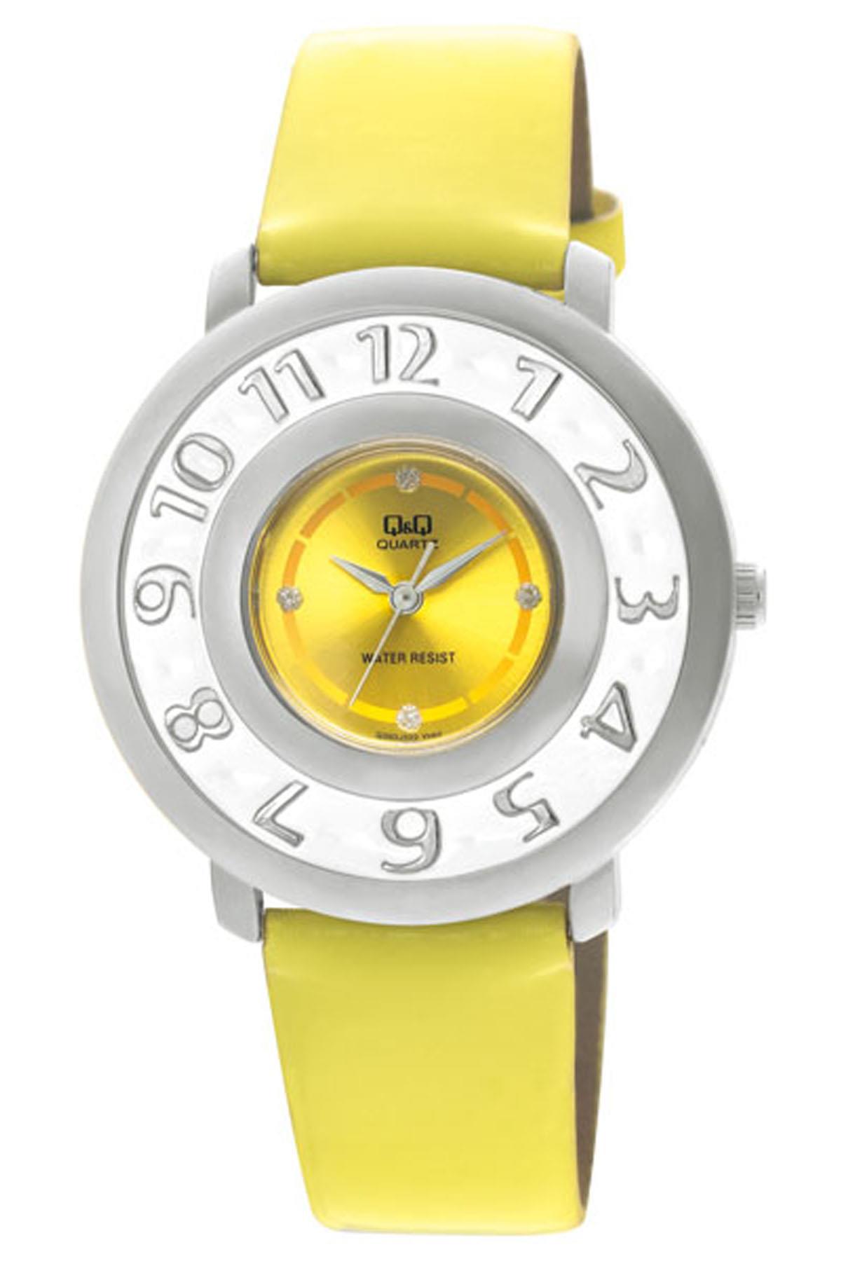 Q&Q 3A565 36 mm Sarı Deri Kordon Analog Kadın Kol Saati