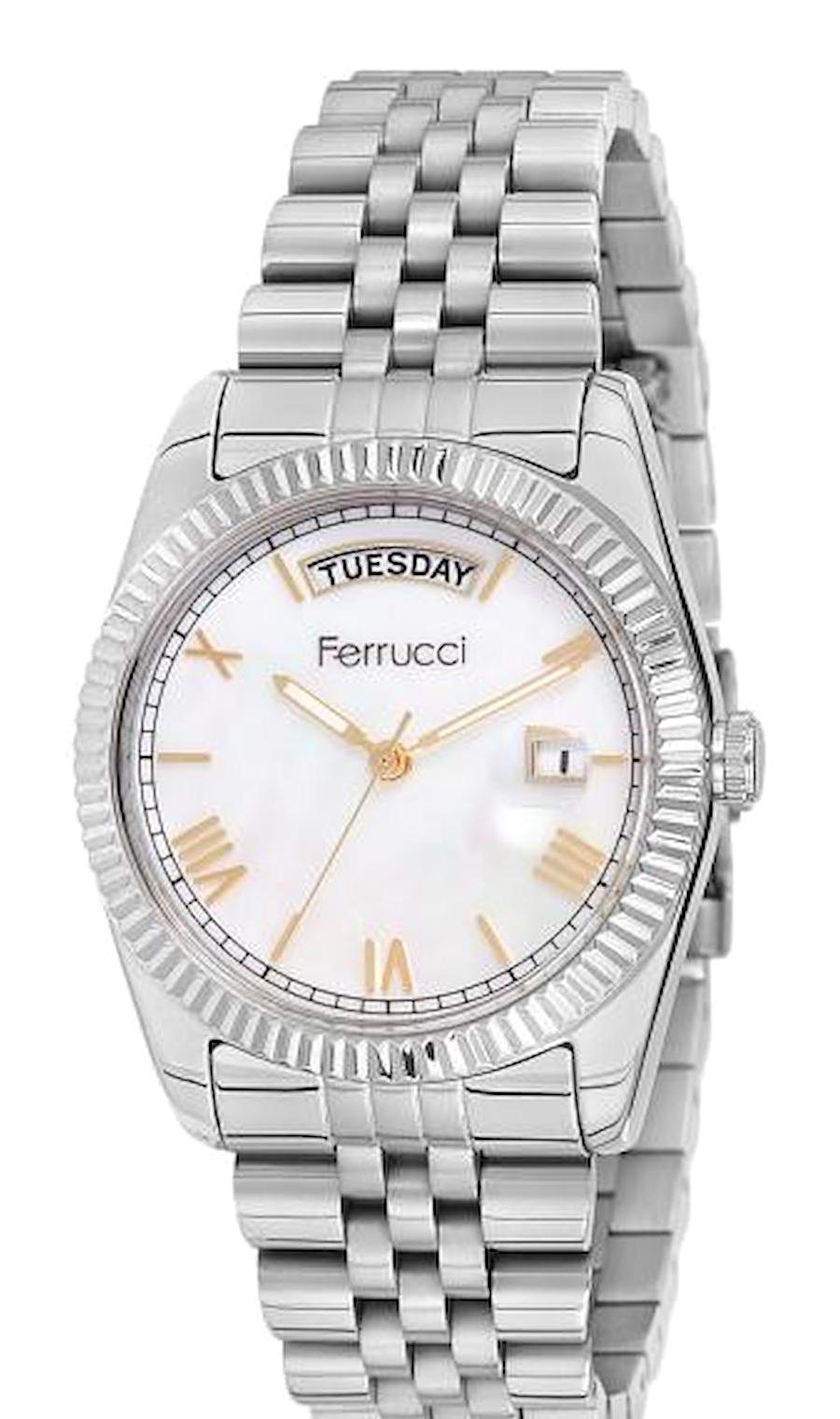 Ferrucci FC.13024TM.1 Takvimli 36 mm Gri Metal Kordon Analog Kadın Kol Saati