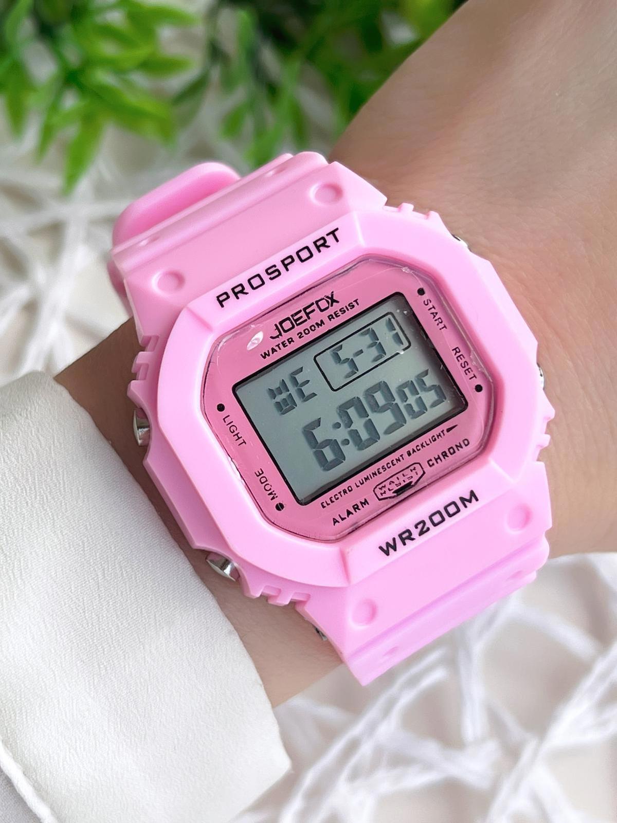 Joefox BJ-GS26 Takvimli 48 mm Pembe Plastik-Silikon Kordon Dijital Kadın Kol Saati