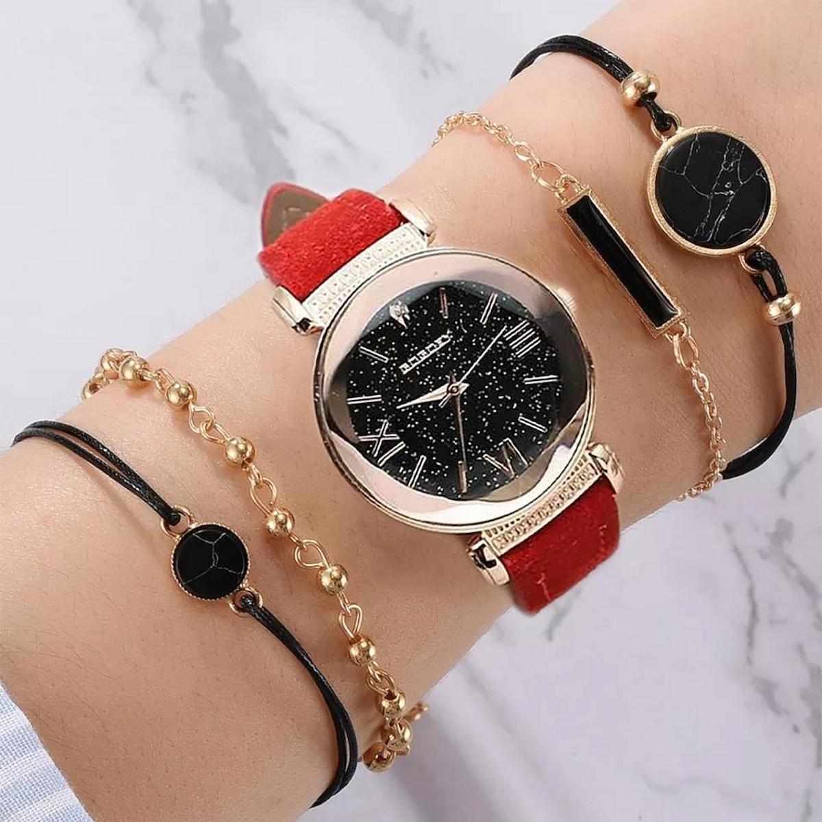 Gogoey 36 mm Kırmızı Deri Kordon Analog Kadın Kol Saati