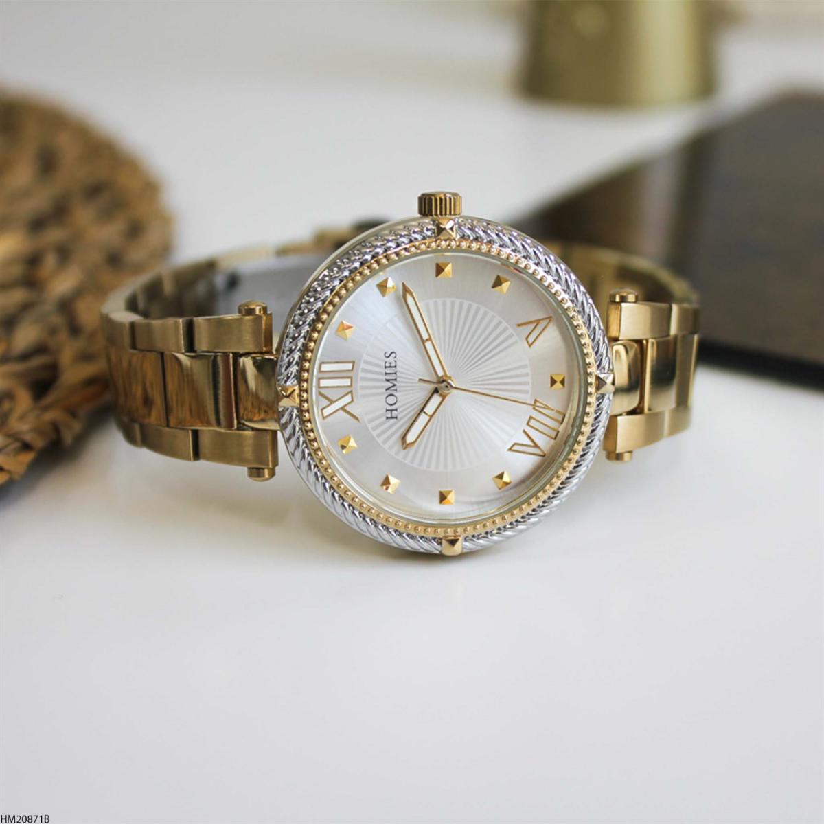 Homies HM20871B 35 mm Altın Metal Kordon Analog Kadın Kol Saati