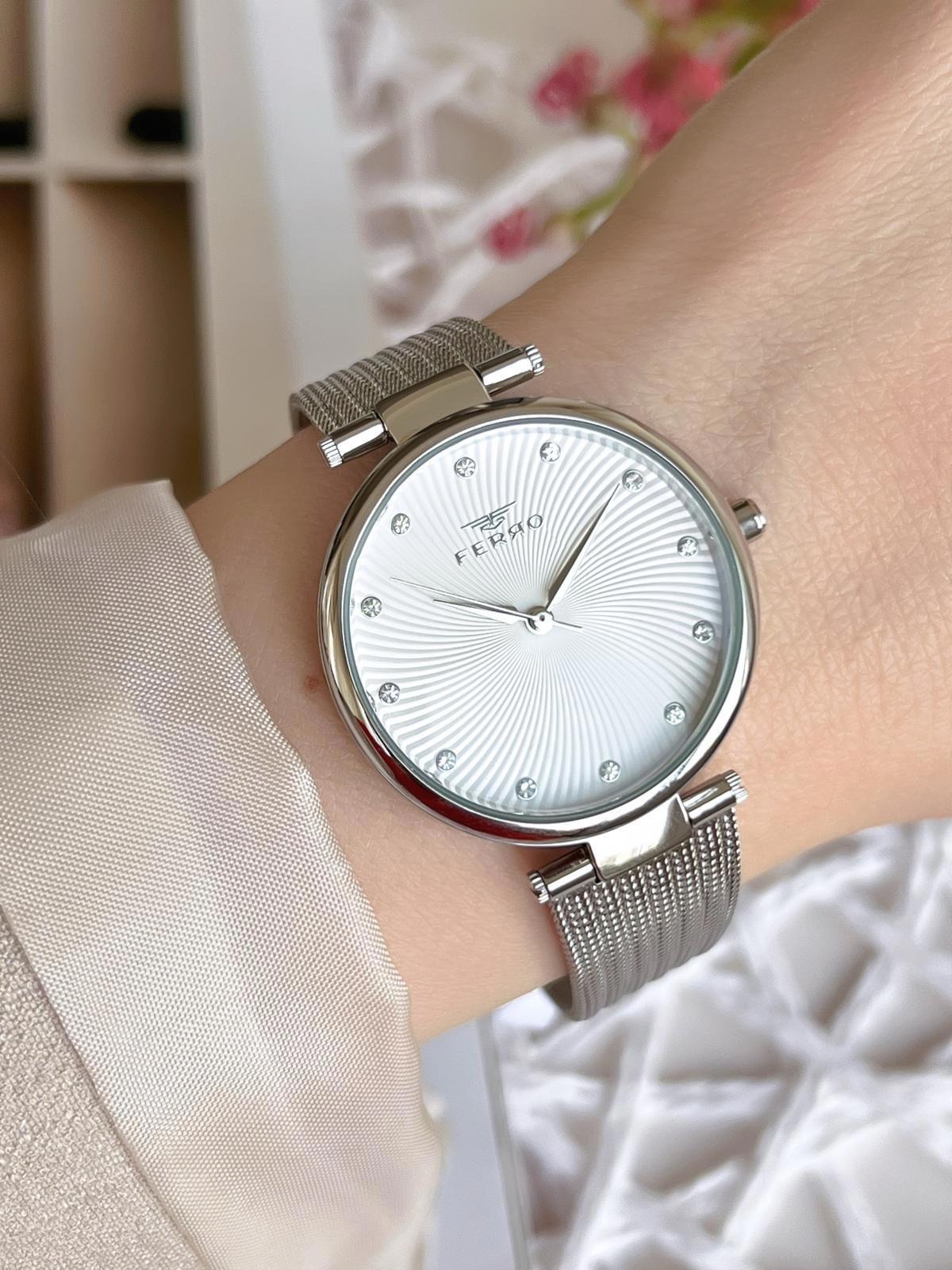 Ferro 2822 36 mm Gri Hasır Kordon Analog Kadın Kol Saati