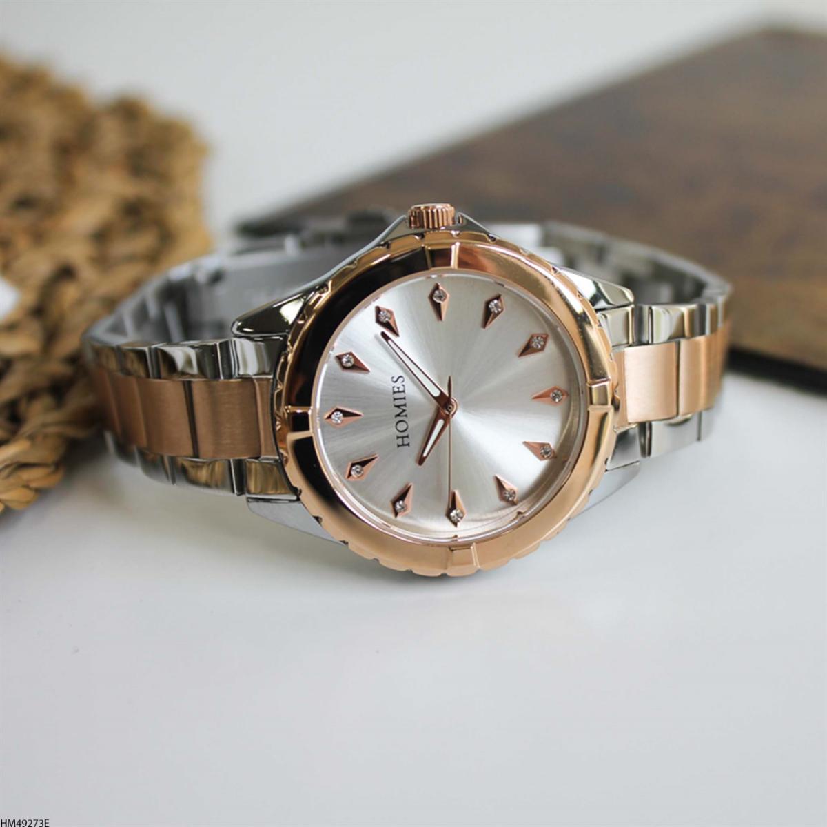 Homies HM49273E 35 mm Gri-Rose Gold Metal Kordon Analog Kadın Kol Saati
