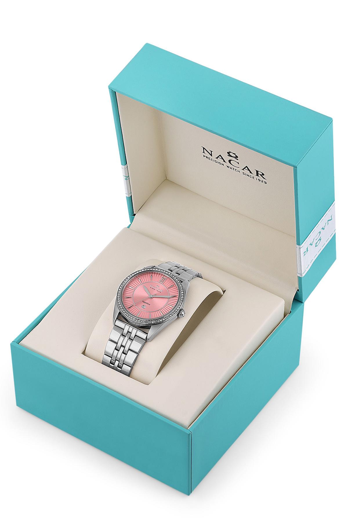 Nacar 3439B677-ARMS Takvimli 33 mm Gri Metal Kordon Analog Kadın Kol Saati