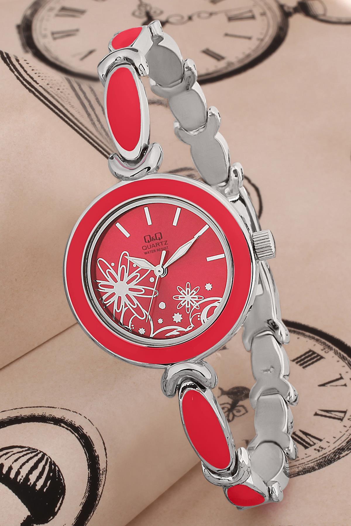 Q&Q 3G509 36 mm Kırmızı Metal Kordon Analog Kadın Kol Saati