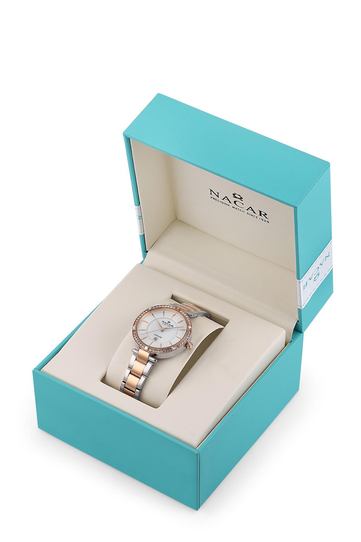 Nacar 3439B662-ESMS Takvimli 33 mm Gri-Rose Gold Metal Kordon Analog Kadın Kol Saati