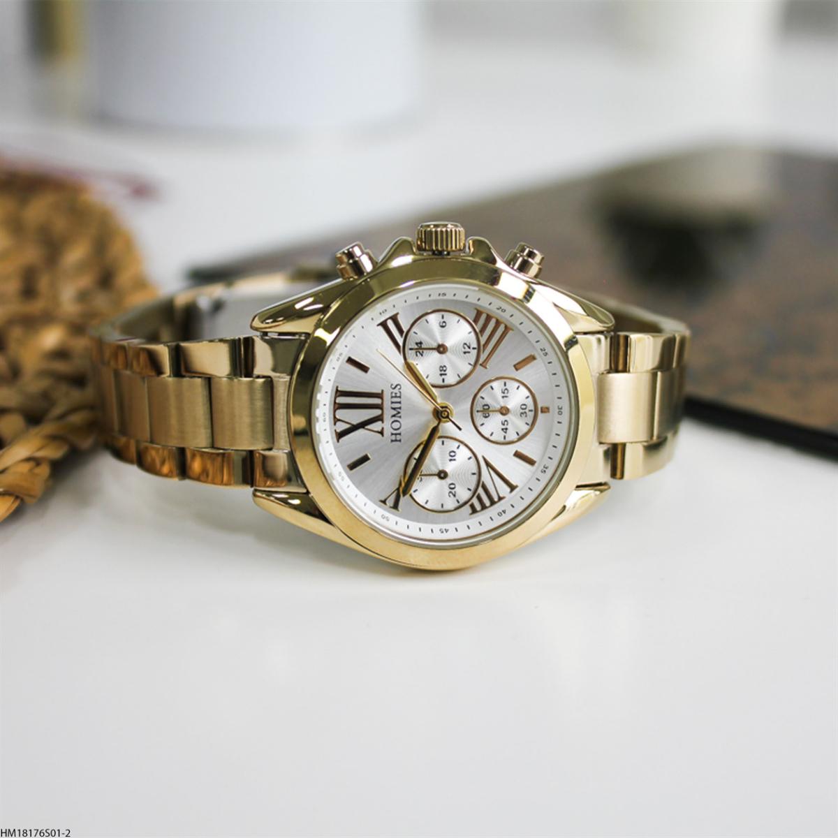 Homies HM18176S01-2 Takvimli 34 mm Altın Çelik Kordon Analog Kadın Kol Saati