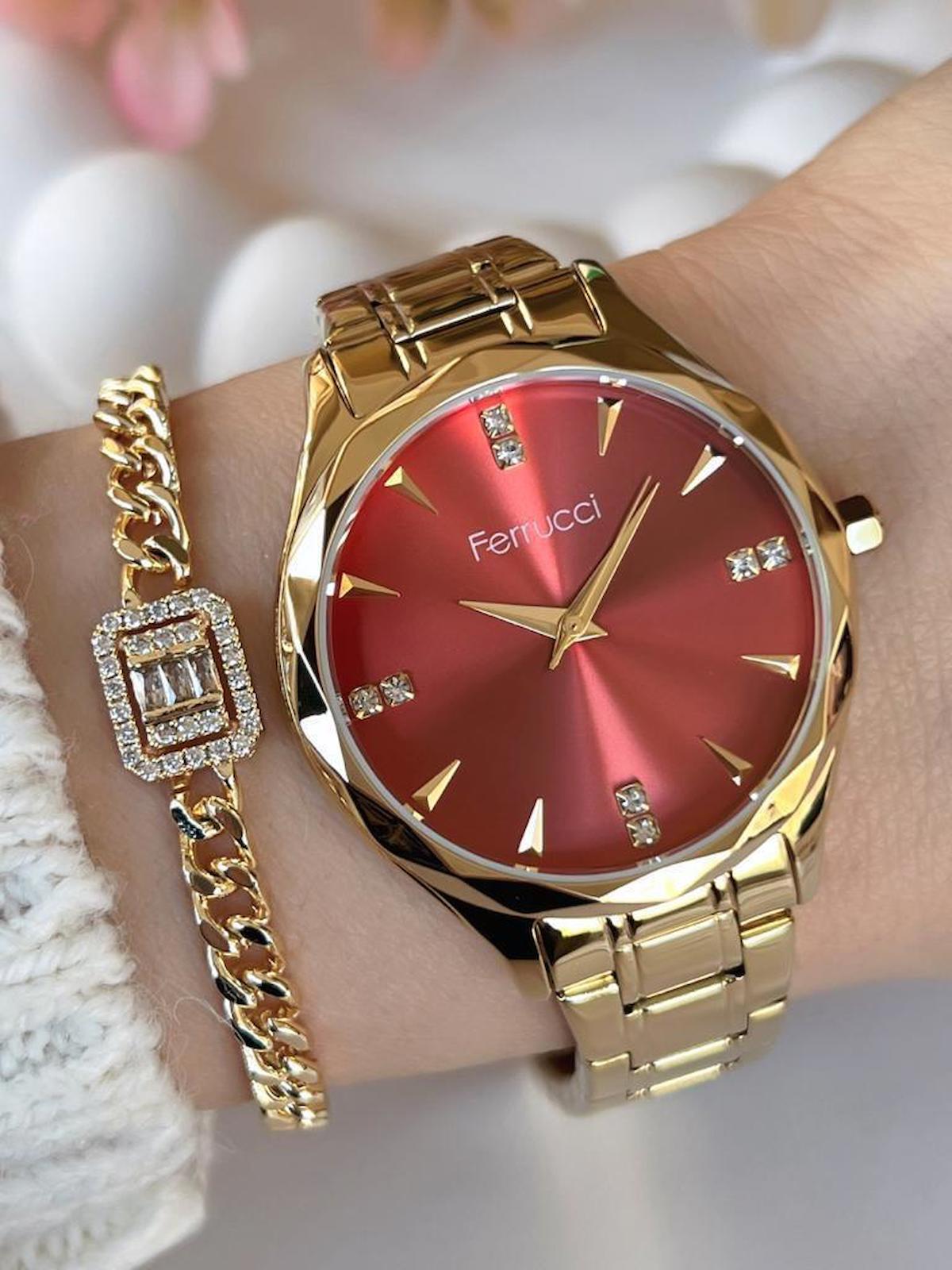 Ferrucci FC.14215.M08 38 mm Altın Çelik Kordon Analog Kadın Kol Saati