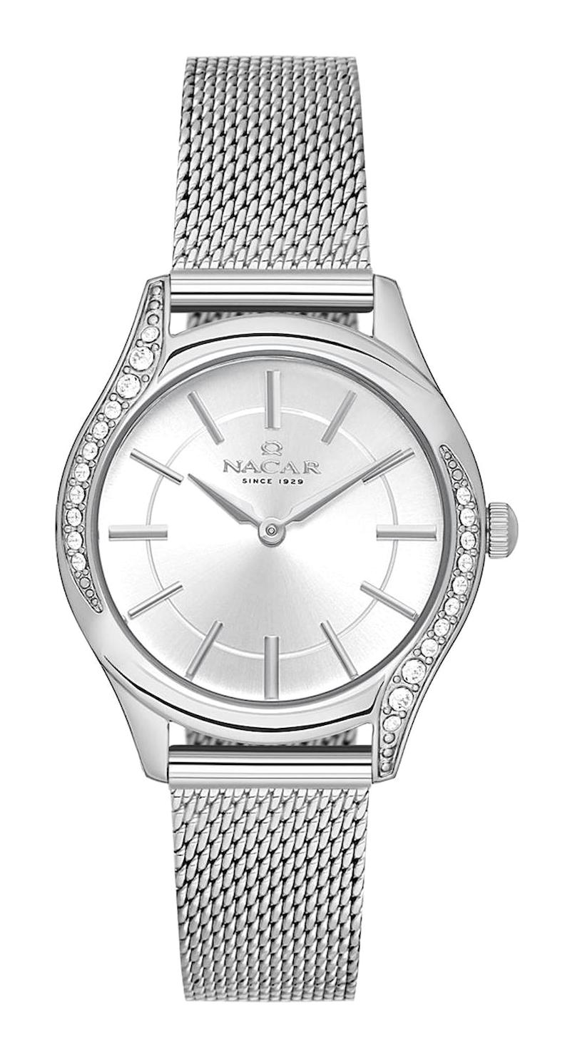 Nacar 34392020K-ASM 30 mm Gri Hasır Kordon Analog Kadın Kol Saati