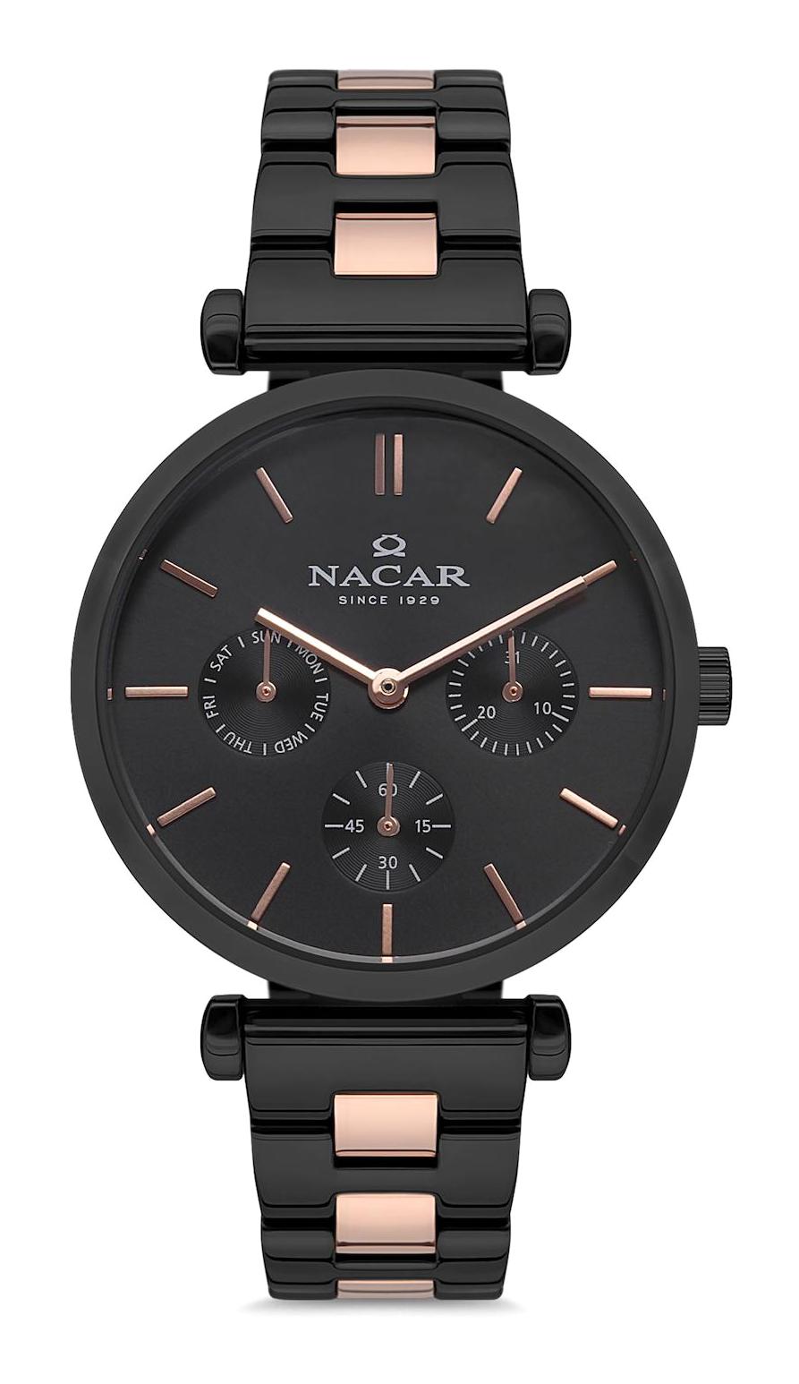 Nacar 36390112-BRM Takvimli 36 mm Rose Gold - Siyah Metal Kordon Analog Kadın Kol Saati