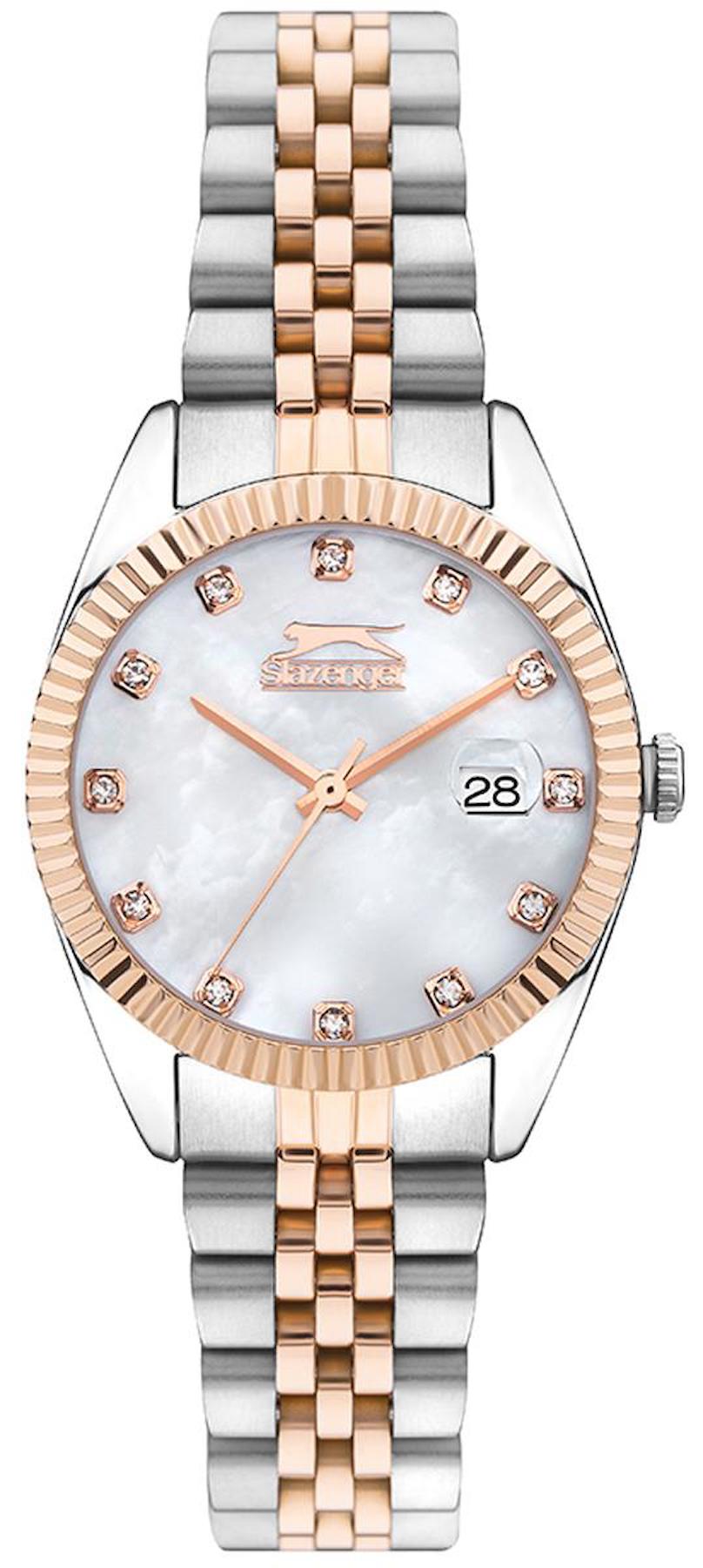 Slazenger SL.09.2240.3.03 Takvimli 32 mm Gri-Rose Gold Çelik Kordon Analog Kadın Kol Saati